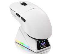 ATTACK SHARK Ajazz AJ159APEX PAW3950 Souris de Jeu sans Fil, 42K DPI, 8K Hz Wireless Polling Rate, Station de Charge Magnétique RVB avec écran Couleur, 56g Superlight, 2,4G/BT/Filaire, PC/Mac, Blanc