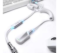 ATTACK SHARK C08 Câble Spiralé Pour Clavier Gaming, 2-en-1 Type-C Vers USB-A Avec Embout Métallique Amovible, RGB, Câble Spiralé USB-C, Taux de Réponse de 8 KHz Pour Clavier Mécanique PC, Blanc