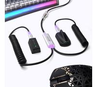 ATTACK SHARK C08 Câble Spirale pour Clavier/Souris Gaming 8KHz avec Éclairage RGB, Câble USB-C 2-En-1 Coiled Personnalisé avec 4-Pin Aviator, Double Type-C vers USB-A, CNC Aluminium, 5,25ft - Noir