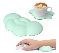 ATTACK SHARK Cloud Souris Repose-poignet avec Dessous de Verre,Ergonomique,trous de Massage pour Soulager la Douleur, Support de Poignet pour Souris, Joli Accessoire pour Bureau/Jeu Vidéo-Vert Clair