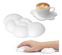 ATTACK SHARK Cloud Souris Repose-poignet avec Dessous de Verre, Ergonomique, trous de Massage pour Soulager la Douleur, Support de Poignet pour Souris, Joli Accessoire pour Bureau/Jeu Vidéo-Blanc