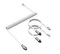 ATTACK SHARK Custom C04 2in1 Câble USB C Enroulé pour PC/Tastatur/Souris | USB-A vers Type-C/Type-C vers Type-C, Fiche Aviation Métallique Démontable 5 Broches, Manche Double Câble TPU Spiral - Blanc