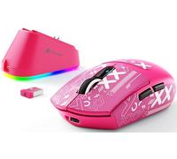 ATTACK SHARK G3PRO Souris de Jeu sans Fil avec Station de Charge Magnétique, Capteur PixArt PAW3311, 25000 DPI, Bluetooth/2,4GHz/Filaire, 59g Ultra-légère Souris pour PC/Xbox/Mac-Rouge Baie et Ruban