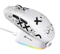 ATTACK SHARK G3PRO Souris de Jeu sans Fil avec Station de Charge Magnétique, Capteur PixArt PAW3311, 25000 DPI, Bluetooth/2,4GHz/Filaire, 59g Ultra-légère Souris pour PC/Xbox/Mac-Blanc et Ruban