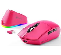 ATTACK SHARK G3PRO Souris de Jeu sans Fil avec Station de Charge Magnétique, Capteur PixArt PAW3311, Jusqu'à 25000 DPI, Bluetooth/2,4GHz/Filaire, 59g Ultra-légère Souris pour PC/Xbox/Mac - Rouge Baie