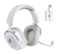 ATTACK SHARK G800 Casque Gaming sans Fil, Cadre Aluminium, 7.1 Surround, Mic ENC Flexible, Tri-Mode(2.4G/BT/3.5mm), 1000mAh, 50mm Pilote, RGB pour PC/Mac/PS/Xbox - Blanc