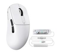 ATTACK SHARK V5 Souris Gaming sans Fil 8KHz,Ultra-Légère (53G), Capteur PixArt PAW3950MAX, Puce Nordic 52840, Bluetooth/2,4GHz/Filaire avec Câble Spiralé, 42KDPI,Revêtement Ice-Feel,Blanc
