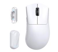 ATTACK SHARK V8 Souris de Jeu sans Fil avec Câble Spirale LED, Nordic 54L15 Chip, PAW3950MAX, 42000DPI, Dual 8000Hz, 59g Léger for Big Hand, Design Dongle Aileron de Requin, 2.4Ghz/BT/Filaire, Blanc