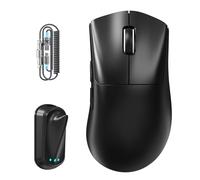ATTACK SHARK V8 Souris de Jeu sans Fil avec Câble Spirale LED, Nordic 54L15 Chip, PAW3950MAX, 42000DPI, Dual 8000Hz, 59g Léger for Big Hand, Design Dongle Aileron de Requin, 2.4Ghz/BT/Filaire, Noir