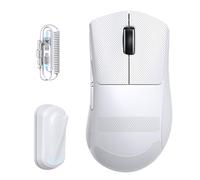 ATTACK SHARK V8 Souris de Jeu sans Fil avec Câble Spirale LED, Nordic 54L15 Chip, PAW3950MAX, 42000DPI, Dual 8000Hz, 59g Léger, Design Dongle Aileron de Requin, 2.4Ghz/BT/Filaire, Blanc & Grip Tape