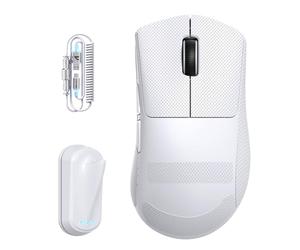 ATTACK SHARK V8 Souris de Jeu sans Fil avec Câble Spirale LED, Nordic 54L15 Chip, PAW3950MAX, 42000DPI, Dual 8000Hz, 59g Léger, Design Dongle Aileron de Requin, 2.4Ghz/BT/Filaire, Blanc & Grip Tape