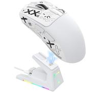 ATTACK SHARK X1 Souris Gaming avec Station de Charge Magnétique, Capteur PixArt PAW3395PRO, 40000DPI, Ultra-légère 49g, Bluetooth/2,4GHz sans Fil/Filaire, Microswitches 100M pour PC/Xbox/Mac - Blanc
