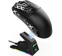 ATTACK SHARK X1 Souris Gaming avec Station de Charge Magnétique, Capteur PixArt PAW3395PRO, 40000DPI, Ultra-légère 49g, Bluetooth/2,4GHz sans Fil/Filaire, Microswitches 100M pour PC/Xbox/Mac - Noir