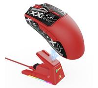 ATTACK SHARK X1 Souris Gaming avec Station de Charge Magnétique, Capteur PixArt PAW3395PRO, 40000DPI, Ultra-légère 49g, Bluetooth/2,4GHz sans Fil/Filaire, Microswitches 100M pour PC/Xbox/Mac - Rouge