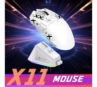 ATTACK SHARK X11 PixArt PAW3311 souris de joueur sans fil à trois modes, station de chargement, capteur de jeu, souris sans fil BT/2.4G Red with Tape