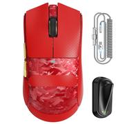 ATTACK SHARK X11 Ultra Souris Gaming sans Fil avec Câble LED C06 Ultra, Coque Composite Fibre de Carbone,54L15 MCU, PAW3950MAX, 59g, 8000Hz, BT/2.4G/Filaire,42000 DPI (Rcouge + Bande de Grip)