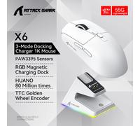 Attack Shark X6 Souris Bluetooth,PixArt PAW3395,Connexion Tri-Mode,RGB Touch Base de chargement magnétique,Souris de jeu Macro - Type X6 White