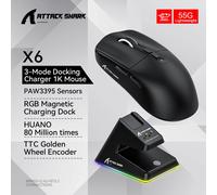 Attack Shark X6 Souris Bluetooth,PixArt PAW3395,Connexion Tri-Mode,RGB Touch Base de chargement magnétique,Souris de jeu Macro - Type X6 Black