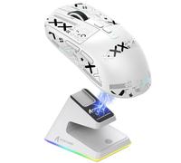ATTACK SHARK X6 Souris Superlight 49 g avec Station de Chargement magnétique, capteur de Jeu PixArt PAW3395, Souris de Jeu sans Fil/Filaire BT/2,4 G avec Bande, 26 000 DPI, Souris de Mise (Blanc)