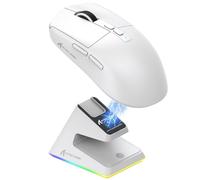 ATTACK SHARK X6 Souris Superlight 49 g avec Station de Chargement magnétique, capteur de Jeu PixArt PAW3395, Souris de Jeu sans Fil/Filaire BT/2,4 G, 26 000 DPI, Souris de Bureau X3 améliorée (Blanc)