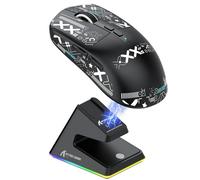 ATTACK SHARK X6 Souris Superlight 49 g avec Station de Chargement magnétique, capteur de Jeu PixArt PAW3395, Souris de Jeu sans Fil/Filaire BT/2,4 G avec Bande, 26 000 DPI, Souris de Mise (Noir)