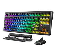 Attack Shark X87 Ultra Clavier Gaming&câble spiralé RVB, Noir | Bluetooth/2,4 GHz/filaire, 8 kHz, remplaçable à chaud, 10000mAh, 16,8 millions de couleurs RVB, récepteur sans fil