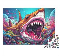 Attaque de Requin coloré 1000 Pièces Art du Requin Dessin animé Puzzle Adulte Carton sans Odeur Anti-Stress Stimuler l'esprit pour Couples Livraison Rapide Édition Limitée 70x50cm/1000pcs