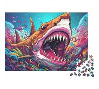 Attaque de Requin colorée Puzzle 1000 Pieces pour Adultes, Un Jeu De Dexérité Très Difficile Puzzle Éducatif l'art De La Décoration Moderne 70x50cm/1000pcs