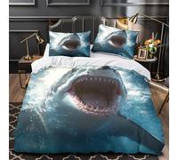 Attaque du Grand Requin Housse de Couette Microfibre Hypoallergique 3D Effet Ultra Douce Style de prédateur marin Parure de Lit Fermeture Éclair Super Douce Confortable for Enfant Single（140x200cm）