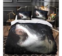 Attaque du Grand Requin Parure de Lit 3D Effet Ultra Douce Microfibre résistante Style de prédateur marin Housse de Couette Fermeture Éclair Hypoallergique for Garçons Filles Single（140x200cm）