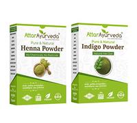 Attar Ayurveda Natural Dye for Black Hair (Henna Leaves Powder, Indigo Leaves Powder Combo Pack) (200 Grams + 200 Grams = 400 Grams Total) - 400gm Pack 2