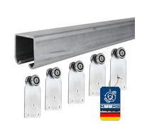 ATTAS Kit complet de système de porte coulissante de 200 cm - Rails avec roulettes pour portes coulissantes et portails - Robuste et résistant aux intempéries - Avec chariot coulissant et ferrure