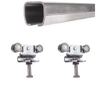 ATTAS MEA Kit complet de ferrures pour porte coulissante et portail de grange - Type 0, jusqu'à 90 kg | 2-4-6 m | Rail en C extérieur |sans support |Rail de guidage et chariot roulant