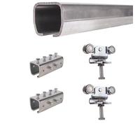 ATTAS MEA Kit complet de ferrures pour porte coulissante et portail de grange - Type 1, jusqu'à 200 kg | 2-4-6 m | Rail en C extérieur |sans support |Rail de guidage et chariot roulant