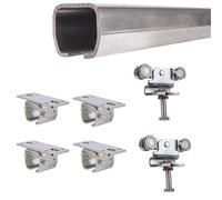 ATTAS MEA Kit complet de ferrures pour portes coulissantes et portails de grange type 1 jusqu'à 200 kg | 2-4-6 m | Ferrure pour porte coulissante | Rail de guidage et chariot roulant | Rail en C pour