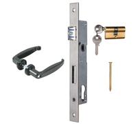 ATTAS Serrure à larder avec cylindre profilé et paire de poignées - Kit complet pour portail battant - Distance au canon : 20 mm - Convient pour portes de jardin, portails, fonction interchangeable,