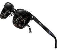 ATTCL Homme Lunettes De Soleil Polarisé Semi-cerclées Al-Mg métal Cadre Super Léger 8-188 Black UV400 CAT 3 CE