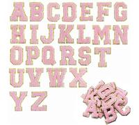 ATTEEFI Lettres Autocollantes A-Z, 26 Pièces Écusson de Vêtement à Lettres, Rose Patch Autocollant Textile Deco avec Bord Doré, Doux, pour Sacs, Chapeaux