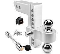 Attelage de remorque réglable, attelage de remorque en aluminium Tlvuvmo pour récepteur de 6,3 cm, chute/montée de 20,3 cm, boules de remorquage en acier chromé (5,1 x 6,3 cm), support de boule