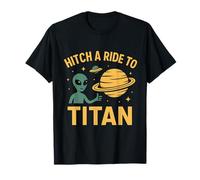 Atteler Un Tour vers Titan UFO Cartoon Alien Humour T-Shirt