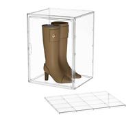 Attelite Vitrine transparente de taille XXXL - Bacs de rangement empilables en plastique avec couvercle - 2 niveaux - Boîte à chaussures avec séparateur réglable - Grande boîte de rangement en