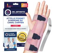 Attelle Poignet de Nuit avec Rembourrage Profilé pour Syndrome du Canal Carpien, Tendinite Poignet, Reeducation Main, Réglable, Confortable, Livret Écrit par des Médecins Inclus [À l’Unité, Rose]
