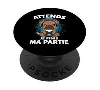 Attends Je Finis Ma Partie Drôle Humour Gaming Chien Gamer PopSockets PopGrip Adhésif