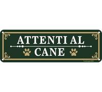 Attenti al Cane Cartello Alluminio - 2 pz, 25 x 8 cm - Cartelli Da Giardino, facile da installare, résistant aux UV, résistant à toutes les conditions météorologiques, via Uso Interno o Esterno
