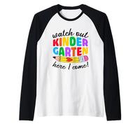 Attention à Kindergarten Here I Come Funny Kids Back to School Manche Raglan