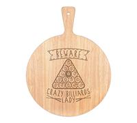 Attention Fou Billard Femme Pizza Board Rame Plateau Service Poignée Bois Rond 45x34cm