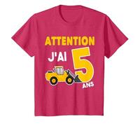Attention J'Ai 5 Ans - Cadeau d'anniversaire 5 Ans T-Shirt, Enfant, Rouge Chiné, 6 Ans