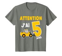 Attention J'Ai 5 Ans - Cadeau d'anniversaire 5 Ans T-Shirt, Enfant, Vert Kaki chiné, 10 Ans