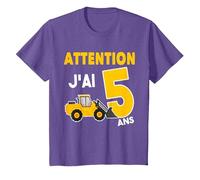Attention J'Ai 5 Ans - Cadeau d'anniversaire 5 Ans T-Shirt, Enfant, Violet Chiné, 12 Ans