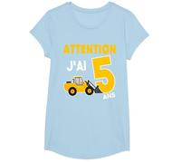 Attention J'Ai 5 Ans - Cadeau d'anniversaire 5 Ans T-Shirt, Fille, Bleu Céleste, S